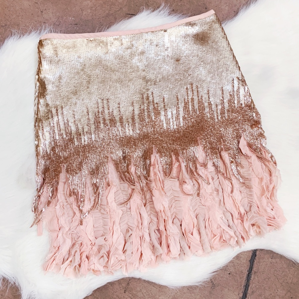 Zara Woman Pink Sequin Fringe Skirt, Small